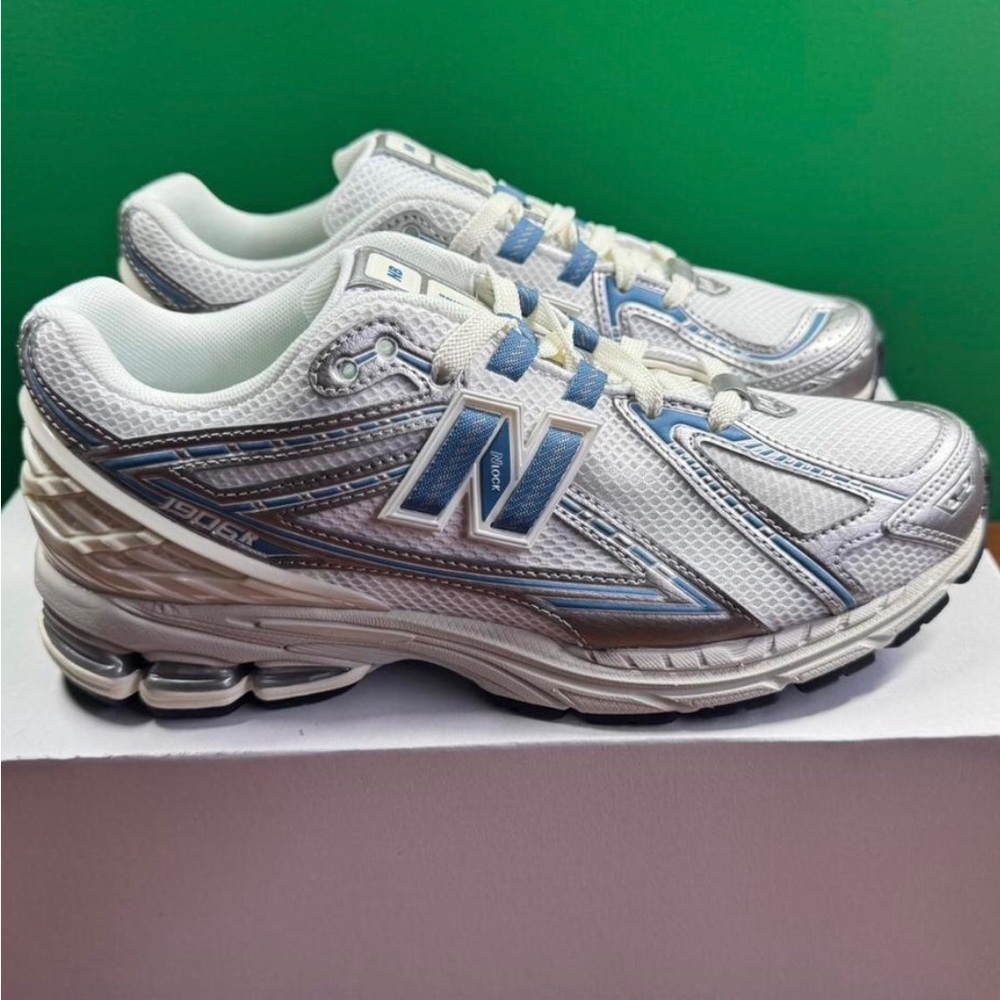 New Balance 1906R White, Blue & Silver Athletic Sneakers with Light Blue Accents